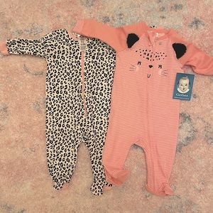 Gerber 2-Pack Baby Girls Leopard Sleep 'n Plays 0-3 Month Baby Pajamas NWT